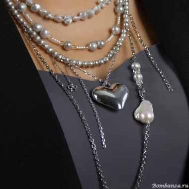 Колье Lanzerotti, Gelido, с жемчугом и горным хрусталем, LZ-25.02-045 серый