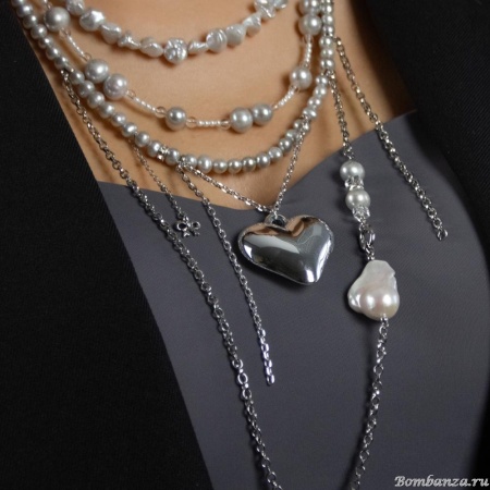 Колье Lanzerotti, Gelido, с жемчугом и горным хрусталем, LZ-25.02-045 серый