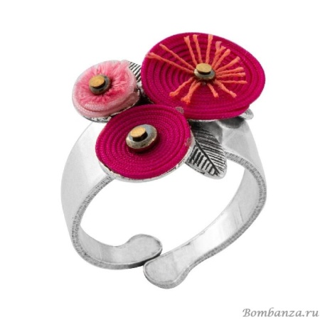 Кольцо Taratata, Chat-va bien, разъемное, с цветами из текстиля и стеклянными бусинами, TT-H20-22445-105 (розовый)