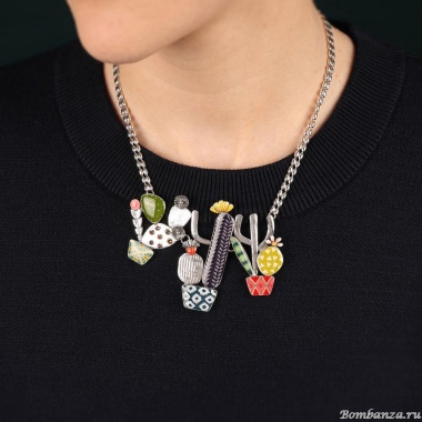 Колье TARATATA, Cactus, с цветной смолой и стеклянными бусинами, TT-E25-05109-10M серебристый