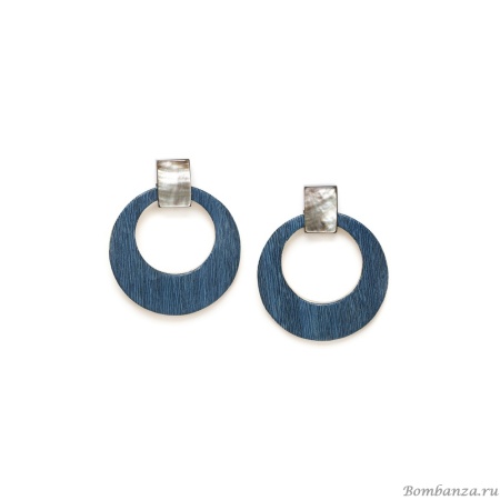 Серьги Nature Bijoux, Cosmos, тамариндовое дерево, шпон, перламутр, NB23.2-12-79090 синий