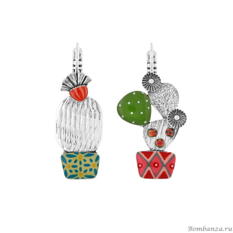 Серьги TARATATA, Cactus, асимметричные, смола, бусины, TT-E25-05748-10M серебристый