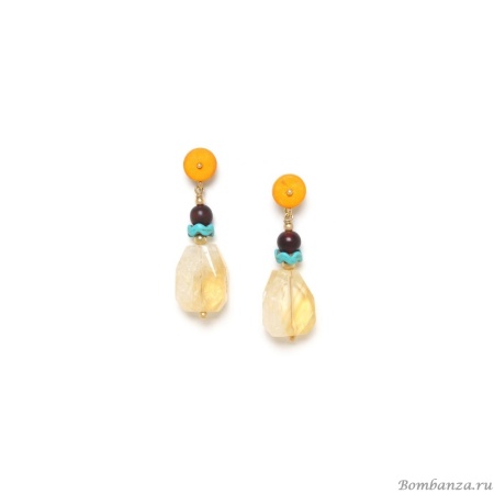 Серьги Nature Bijoux, Lhassa, говлит, кокос, цитрин, жемчуг, кость, NB24.1-12-79363 желтый