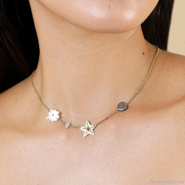 Колье Franck Herval, Angelica, жемчуг, перламутр, аквамарин, бусины, FH25.2-15-64373 золотистый