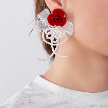 Серьги Moon Paris, Ringo Queen, роза, жемчужные бусины, бант, MRQ-24.05-020 красный