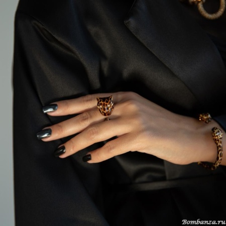 Кольцо Polina Firenze, разъемное, ягуар с кристаллами и эмалью, PF25.2-AN2942 коричневый