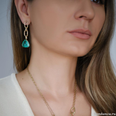 Серьги Estrosia, с изумрудным кристаллом, ES-ORO22-8A зеленый