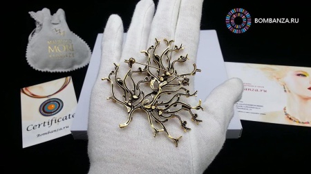 Брошь Maurizio Mori, Коралловая Веточка, с гранатом, Glass Pearls и кристаллами Брошь Maurizio Mori, Коралловая Веточка, с гранатом, Glass Pearls и кристаллами