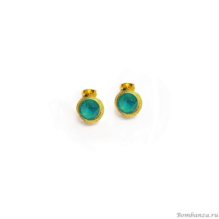 Пуссеты Catherine Bijoux, Half moon, с кристаллом, CB25.1-5355FG мятный