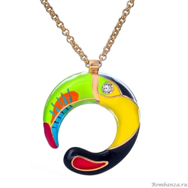 Колье Polina Firenze, тукан с кристаллом и эмалью, PF25.2-PE4317 золотистый