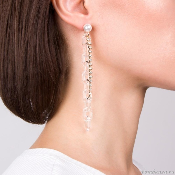 Серьги Moon Paris, Bohemia, с жемчугом, звеньями и кристаллами, MB-21.11-021 золотистый