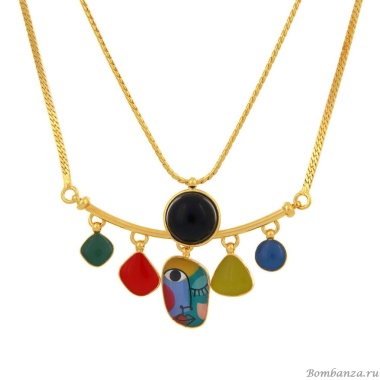 Колье TARATATA, Abstract, с цветной смолой и стеклянным кабошоном, TT-W24-05109-20M золотистый Колье TARATATA, Abstract, с цветной смолой и стеклянным кабошоном, TT-W24-05109-20M золотистый
