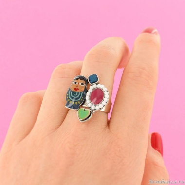 Кольцо TARATATA, Nanas, разъемное,со смолой,бусинами и гематитом, TT-W24-03420-10M серебристый