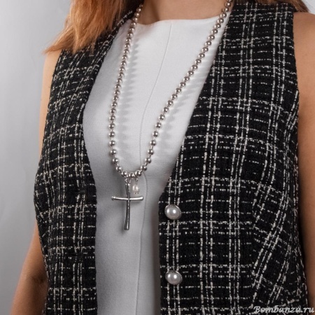 Колье Tucco, The cross, с жемчугом и подвеской-крестом, TC-TMC146 серебристый