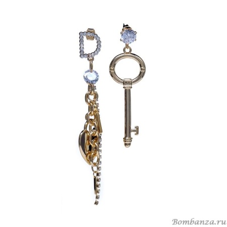 Серьги Moon Paris, Bohemia, асимметричные, с подвесками в форме сердца и ключа, с кристаллами, MB-1911-010 (золотистый)