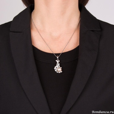 Колье Moon Paris, Nord, гепард с кристаллами и жемчужиной, MoS-21.10-021 серебристый