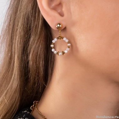 Серьги Lanzerotti, Splendore, с жемчугом, перламутром и гематитом, LZ-24.08-308 золотистый