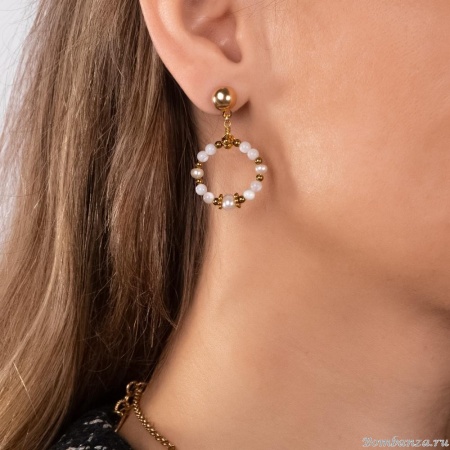 Серьги Lanzerotti, Splendore, с жемчугом, перламутром и гематитом, LZ-24.08-308 золотистый