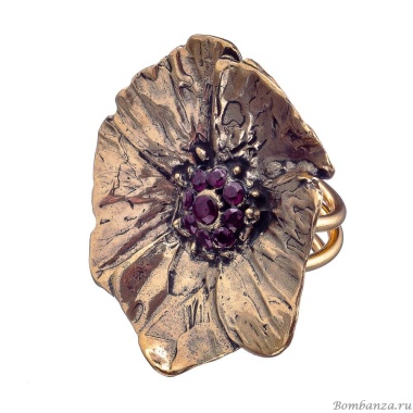 Кольцо Alcozer&J, цветок с гранатом, AL2406-A5104C золотистый