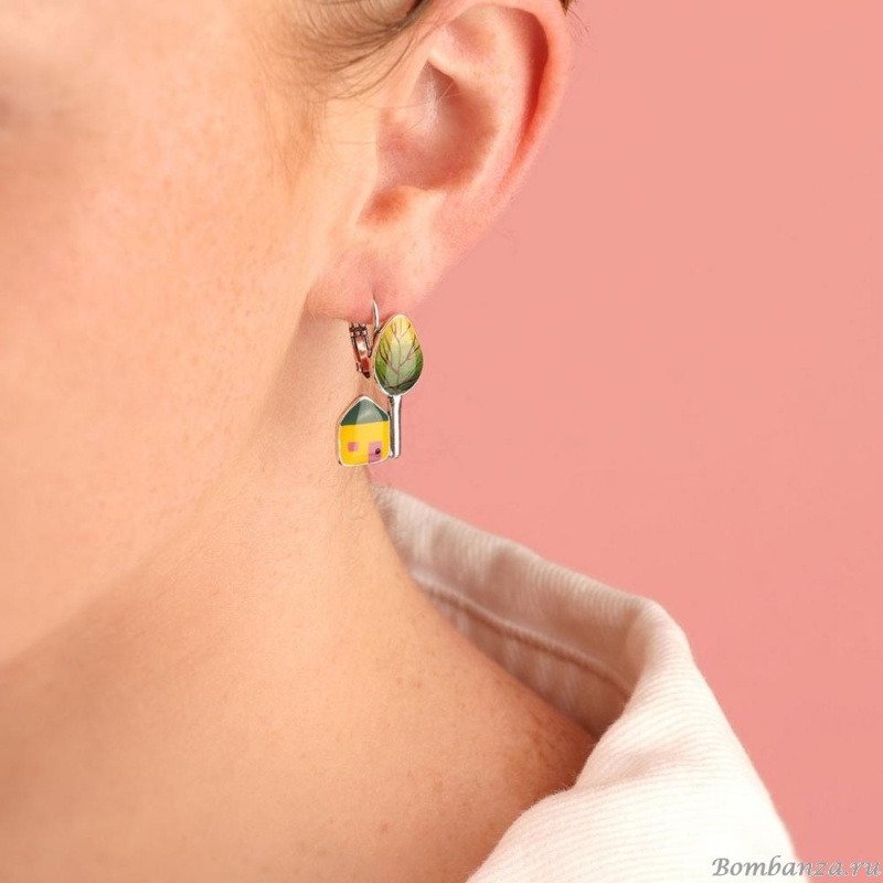 Серьги TARATATA, Mon ptit village, асимметрия, цветная смола, узоры, TT-H25-03713-10M серебристый