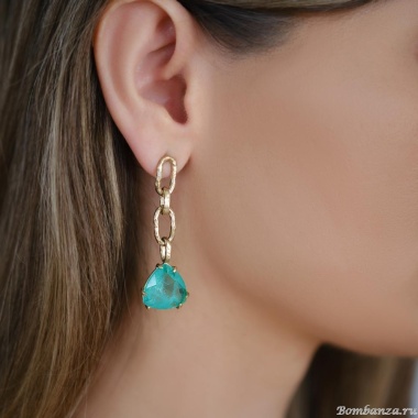 Серьги Estrosia, с изумрудным кристаллом, ES-ORO22-8A зеленый