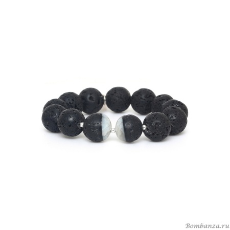 Браслет Nature Bijoux, Volcan, стрейч, перламутр, вулканическая лава, NB25.2-13-44291 черный
