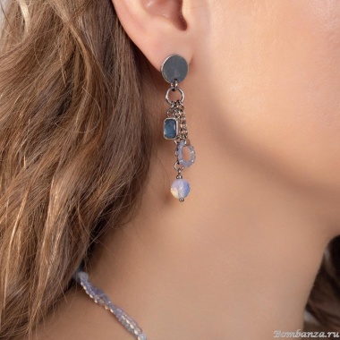 Серьги Lanzerotti, Hello babe!, лунный камень, кристаллы, халцедон, LZ-25.07-213 голубой