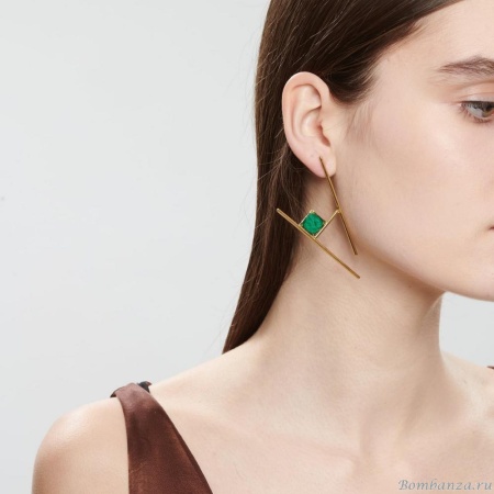 Серьги Katerina Vassou, Cameron, с малахитом, KV23-306478G зеленый