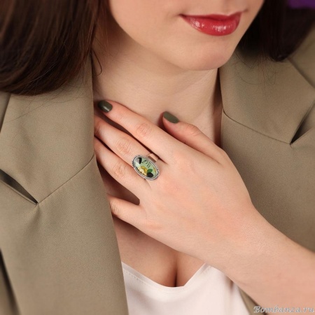 Кольцо TARATATA, Living room, разъемное, с цветной смолой и блестками, TT-H24-05416-10T бирюзовый