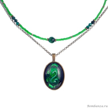 Колье Lanzerotti, Verde, тигровый глаз, малахит, жад, кулон-змея, LZ-24.12-559 зеленый