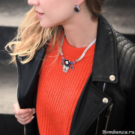 Колье Taratata, Chabeaute, серебристое, со стеклянными бусинами, мехом и цветной эмалью, TT-H19-04111-10M