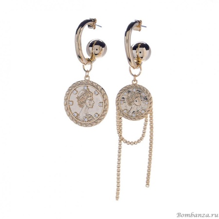 Серьги Moon Paris, Bohemia, асимметричные, с кристаллами и монетами, MB-21.07-005 золотистый