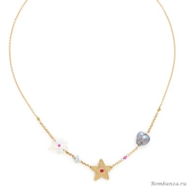 Колье Franck Herval, Angelica, жемчуг, перламутр, аквамарин, бусины, FH25.2-15-64373 золотистый