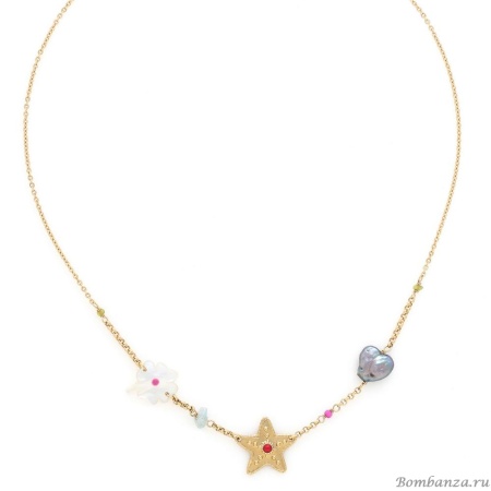 Колье Franck Herval, Angelica, жемчуг, перламутр, аквамарин, бусины, FH25.2-15-64373 золотистый