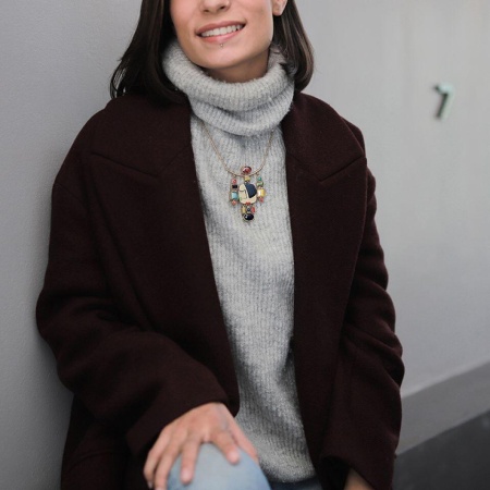 Колье Taratata, Face a face, золотистое, с цветными кристаллами и красочной смолой, TT-H19-08120-20M 