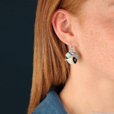 Серьги TARATATA, Ocean, асимметричные, с цветной смолой,бусинами, TT-W24-02722-10M серебристый