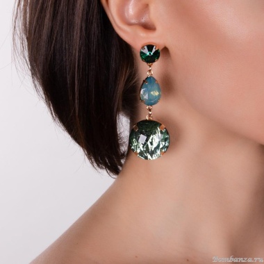 Серьги Moon Paris, Lorian, с кристаллами, ML-23.03-053 зеленый Серьги Moon Paris, Lorian, с кристаллами, ML-23.03-053 зеленый