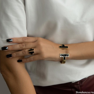 Браслет Francesca Bianchi, кафф, с эмалью, FB25.2-27B черный, 6,5см