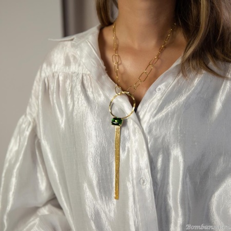 Колье Catherine Bijoux, Crystal diva, с кристаллом и цепями, CB25.1-5280AG зеленый