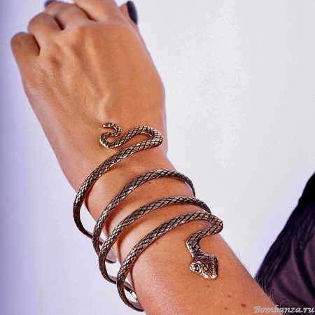 Браслет Alcozer&J, кафф, в форме змеи с изумрудом, AL2411-BSERPENTE108 золотистый