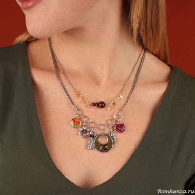 Колье TARATATA, Sirocco, со смолой, бусинами, стразами и агатом, TT-W24-07114-10M серебристый Колье TARATATA, Sirocco, со смолой, бусинами, стразами и агатом, TT-W24-07114-10M серебристый