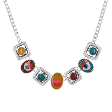 Колье TARATATA, Pop-up, с рисунком на смоле и стразами, TT-W22-18116-10M серебристый