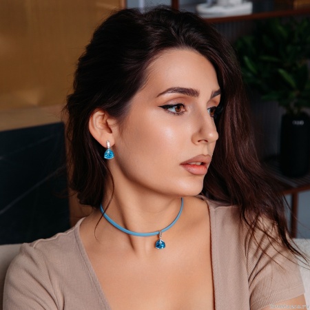 Колье Fiore Luna, Aquamarine / Sky Blue Leather