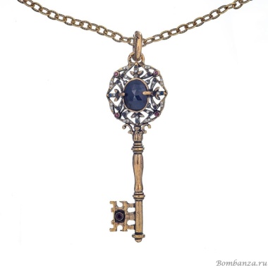 Колье Alcozer&J, ключ, сапфир, гранат, Swarovski, жемчуг, AL2406-C128FE23 золотистый