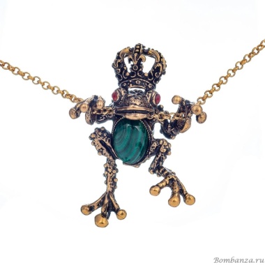 Колье Alcozer&J, лягушка, малахит, гранат, AL2406-C5426C золотистый