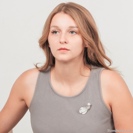 Брошь Перо Natural shell + Artificial pearl, XR07613A1 S