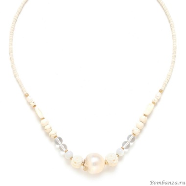 Колье Nature Bijoux, Pondichery, кость,говлит,горный хрусталь,жемчуг, NB24.1-15-43055 белый