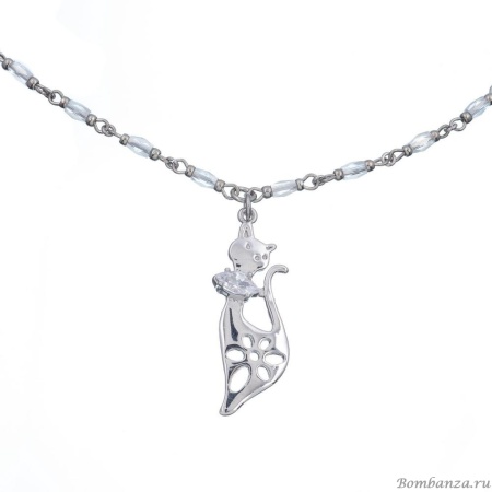 Колье Lanzerotti, Cuori, кристаллы, подвеска-кошка, LZ-24.02-153 серебристый