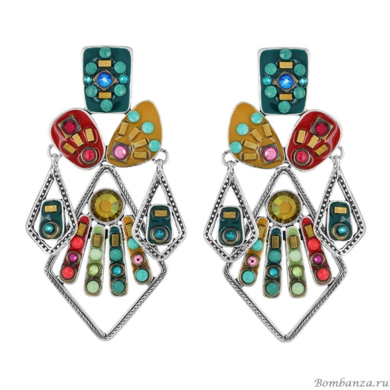 Клипсы TARATATA, Pile ou face, с цветной смолой, бусинами и стразами, TT-W22-21504-10M серебристый