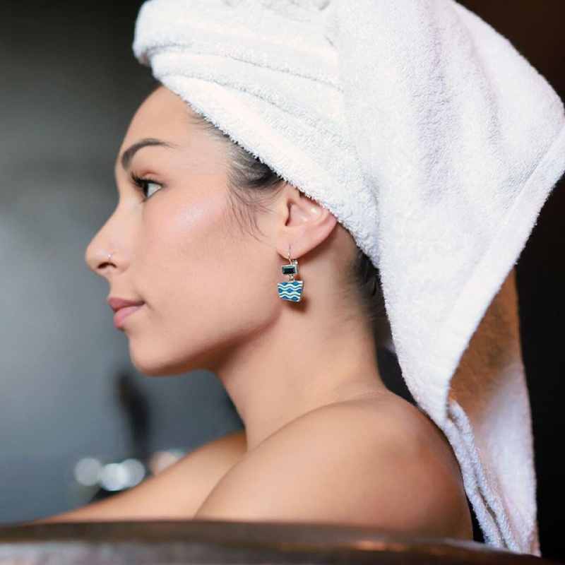 Серьги Taratata, Gombos, серебристые, c кристаллом и рисунком с принтом, смола, TT-H19-01706-104